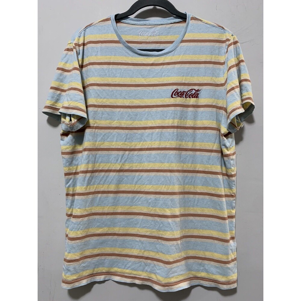 Lucky Brand Coca Cola Classic Stripe T-Shirt Mens Large Blue Short Sleeve Hippie